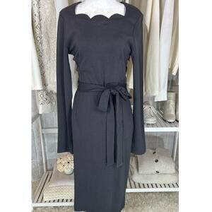 Mikarose Women's Size S Gray Scalloped Neck Tie Waist A Line Dress #0601